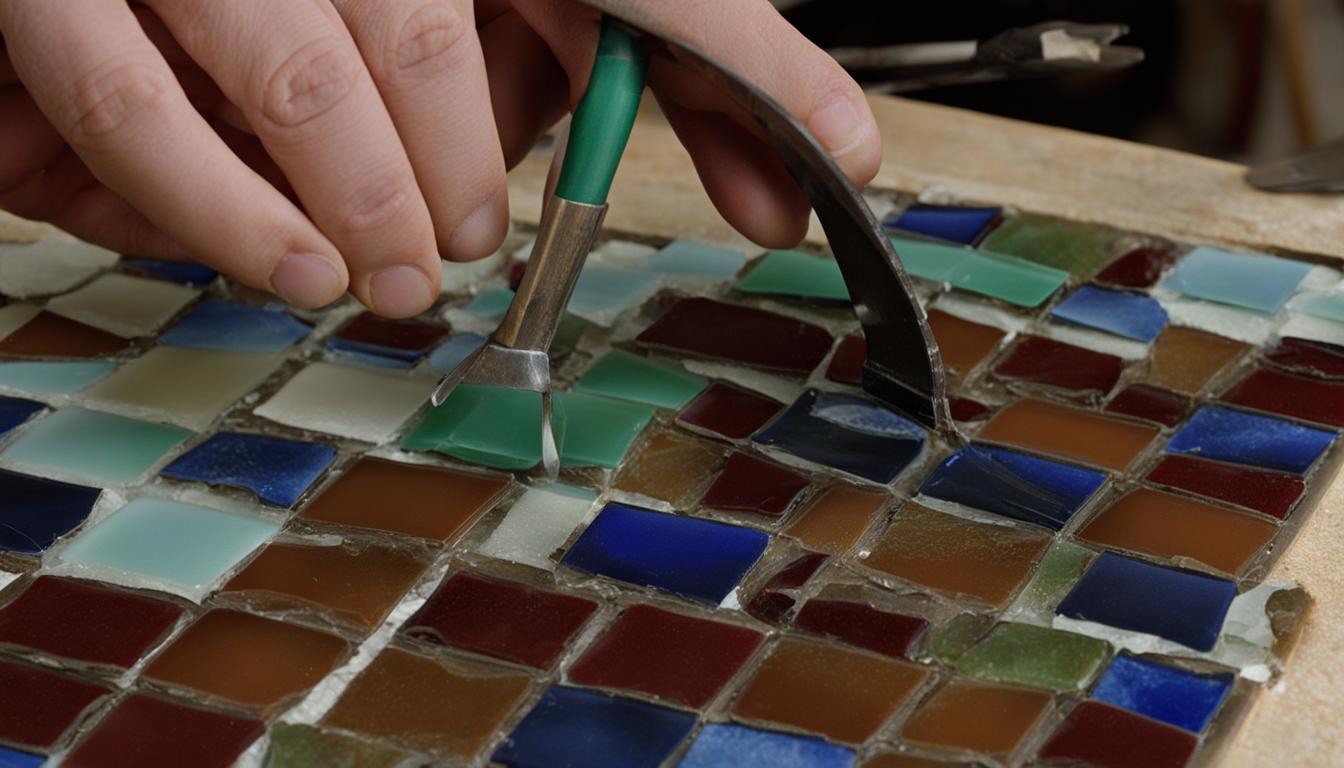 Removing excess glue from a glass mosaic tile project